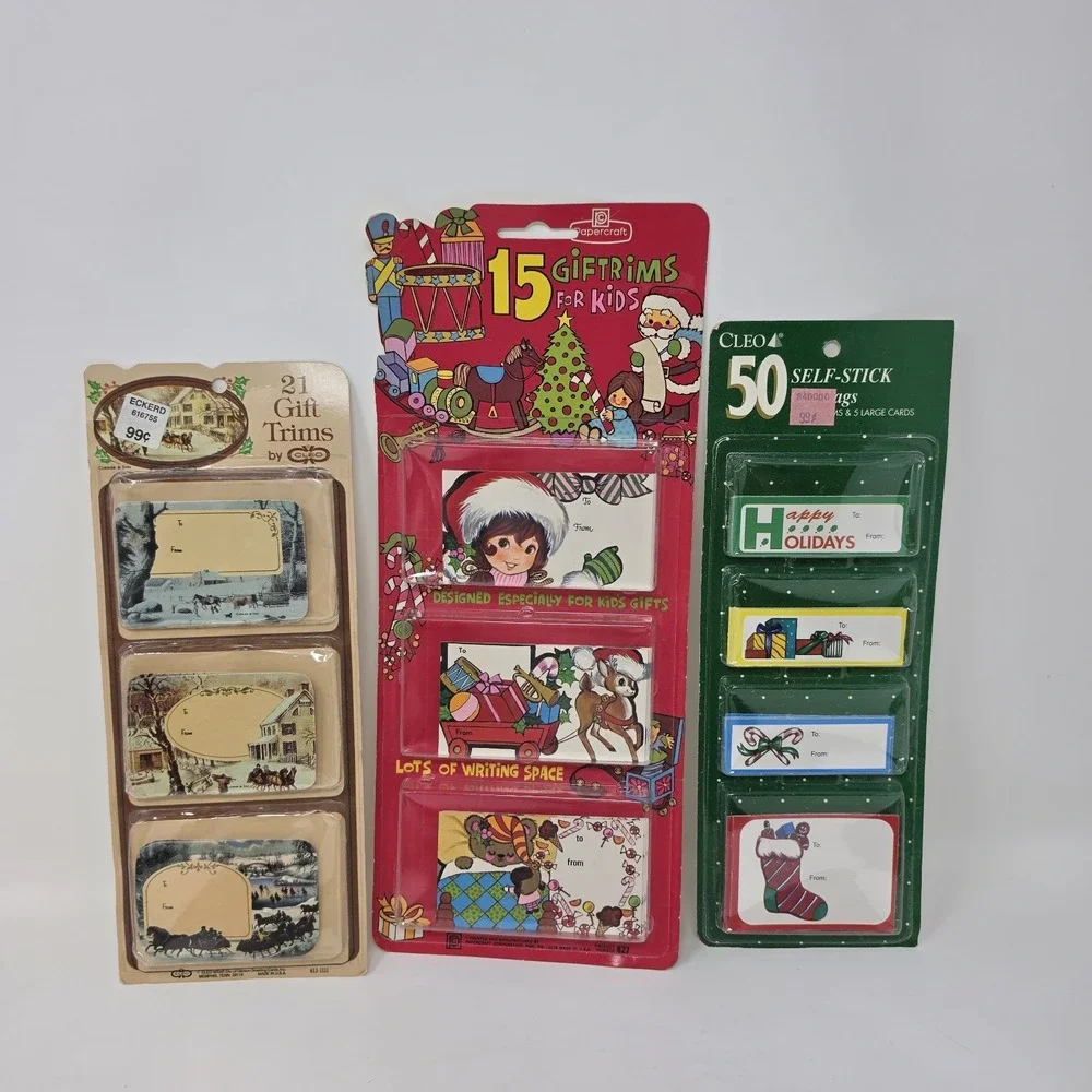 NOS 3 Packs Sealed Vintage Christmas Gift Tags Courier & Ives Cleo Papercraft
